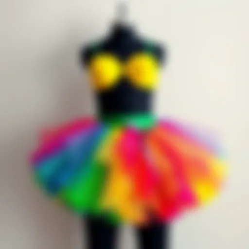 A vibrant adult rainbow tutu displayed against a neutral background