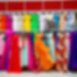 A vibrant array of colorful dresses on display, showcasing various styles and designs.
