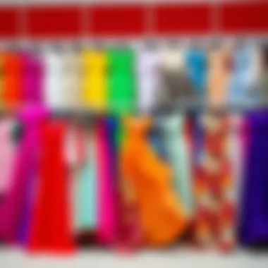 A vibrant array of colorful dresses on display, showcasing various styles and designs.