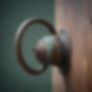 Close-up of the patina on a vintage bronze hook