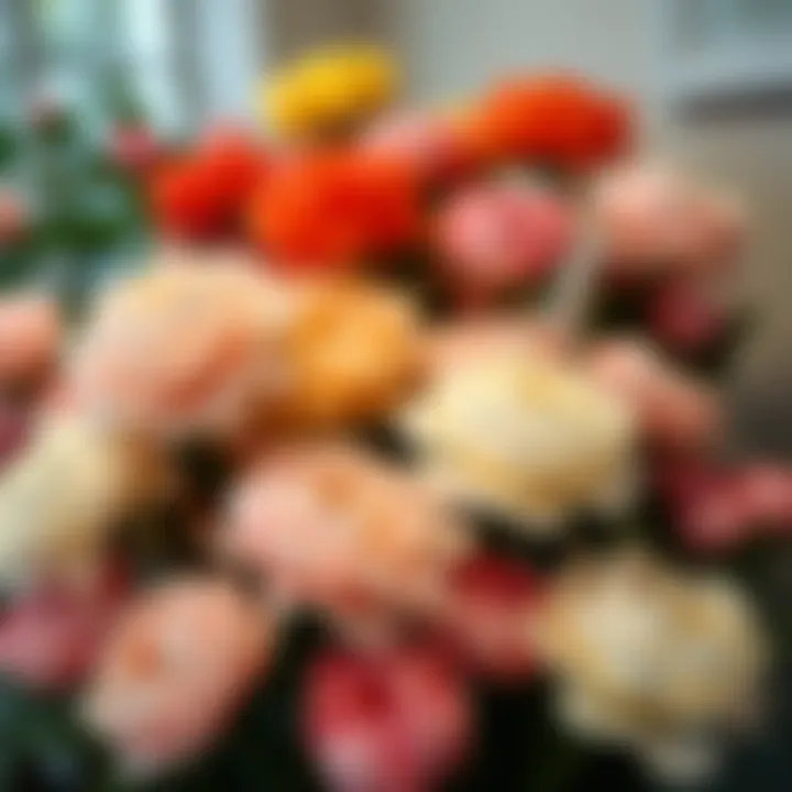 Elegant display of artificial peony bridal bouquets in various colors