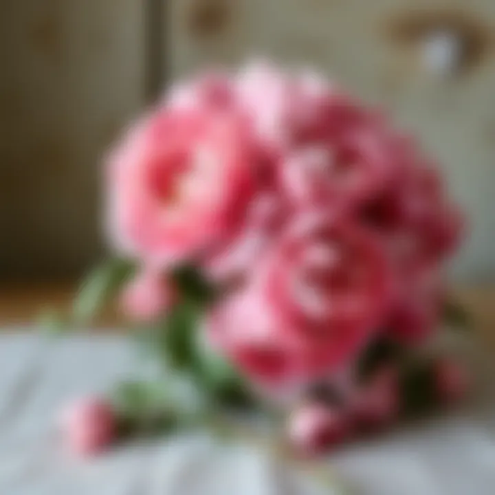 Artificial peony bouquet arranged for a rustic wedding theme