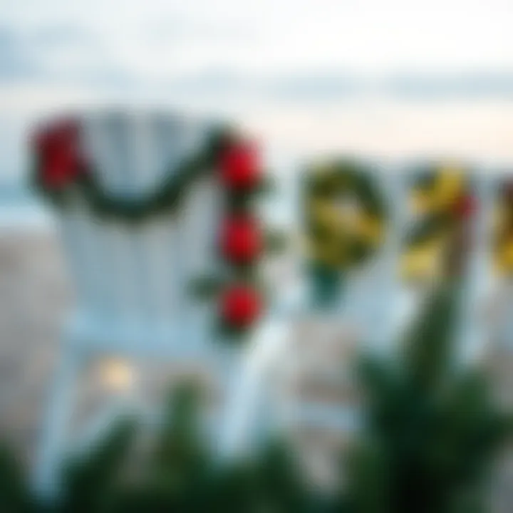 Festive beach chairs decorated with holiday ornaments