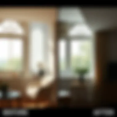Transformation with Window Cling Before and after comparison of a room with and without light blocking window cling