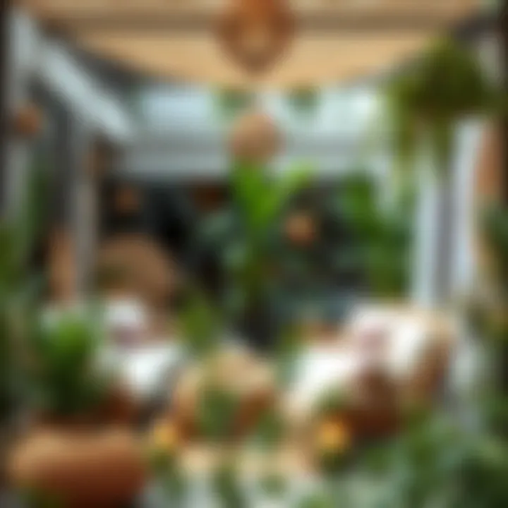 A serene outdoor setting adorned with bohemian-inspired decor and plants