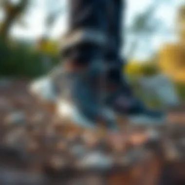 Stylish Sneakers for Outdoor Adventures A pair of stylish walking sneakers in a natural outdoor setting.