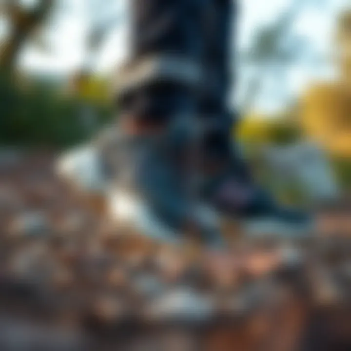 Stylish Sneakers for Outdoor Adventures A pair of stylish walking sneakers in a natural outdoor setting.