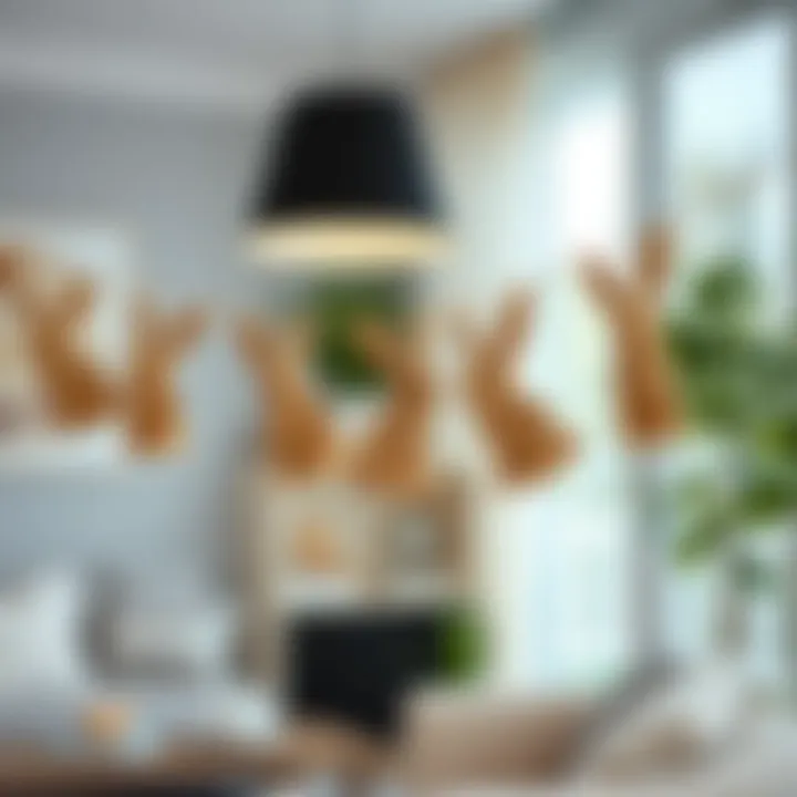 Elegant burlap bunny garland hanging in a modern living space