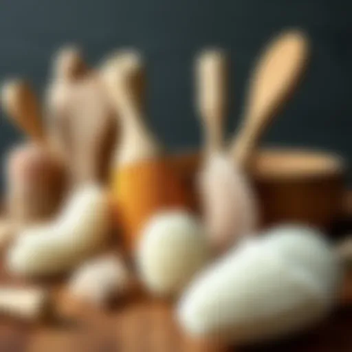 A variety of callus foot scrubbers displayed on a wooden surface