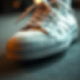 Close-up view of a canvas shoe showcasing its intricate stitching and design elements