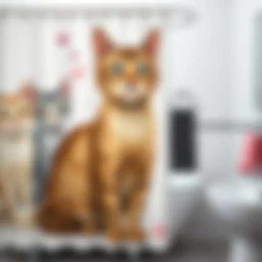 Charming cat-themed shower curtain with artistic design