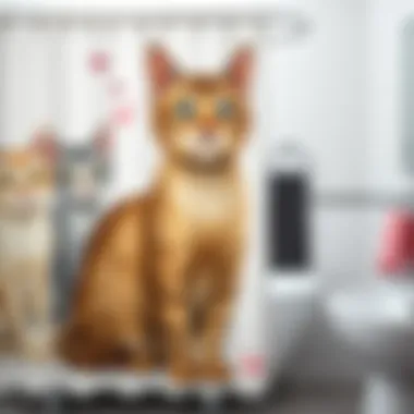 Charming Shower Curtain Featuring Cat Designs Charming cat-themed shower curtain with artistic design