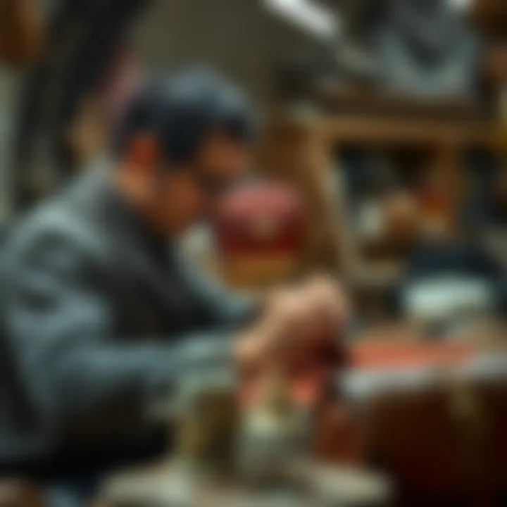 An artisanal craftsman at work, demonstrating the intricate materials and techniques used in creating character purses