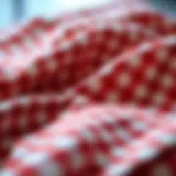 A close-up view of intricate checkered patterns on cloth napkins