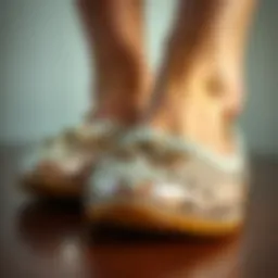 Close-up view of clear flat shoes embellished with rhinestones, showcasing their intricate design.