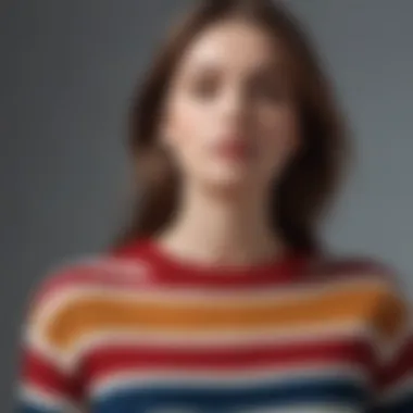 A model showcasing various styling techniques with a colorblock striped sweater