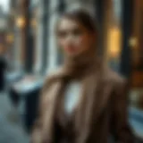 Elegant winter office outfit featuring a tailored coat and scarf