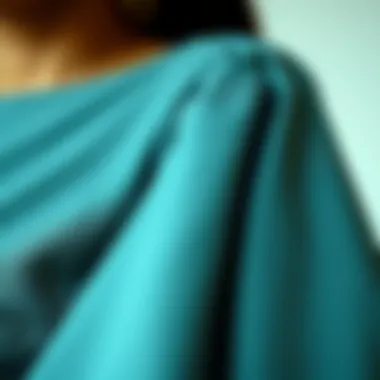 Textural Beauty and Design Detail Close-up of the fabric and details of a trumpet sleeve dress