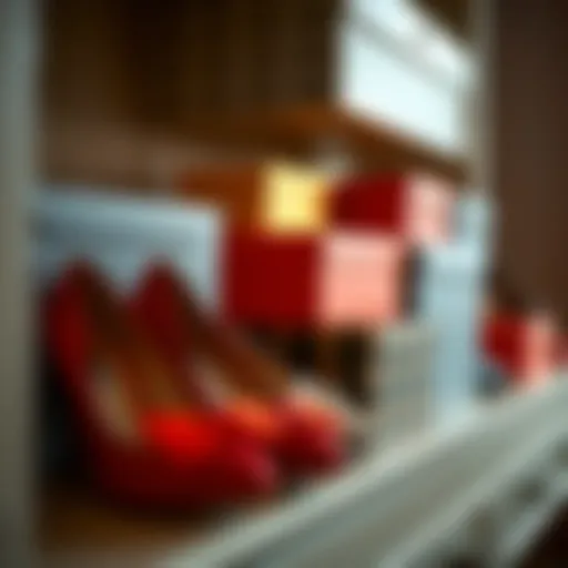 Elegant shoe boxes arranged neatly on a shelf