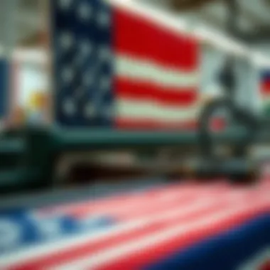 A detailed view of the manufacturing techniques used in crafting a high-quality American flag tapestry.
