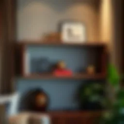 Elegant dark wood corner shelf showcasing decorative items