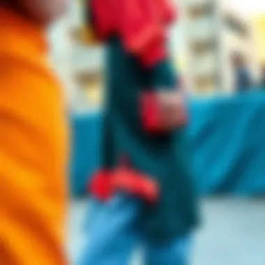 Fashionable outfit incorporating a dolphin hem in a vibrant color