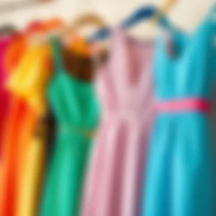 An arrangement of dresses suitable for different occasions, from casual to formal.