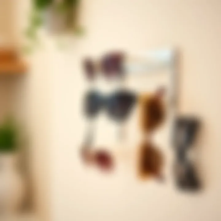 Wall-Mounted Rack for Sunglasses Wall-mounted rack elegantly holding sunglasses