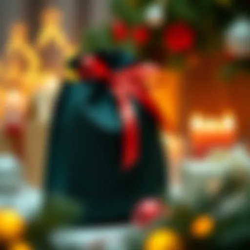 An Elegant Gift Bag for Festive Occasions Elegant gift bag with drawstring ribbon in a festive setting