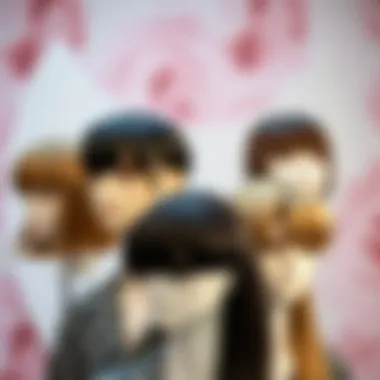 Close-up of various styles of 3D clip-in bangs displayed on a stylish background