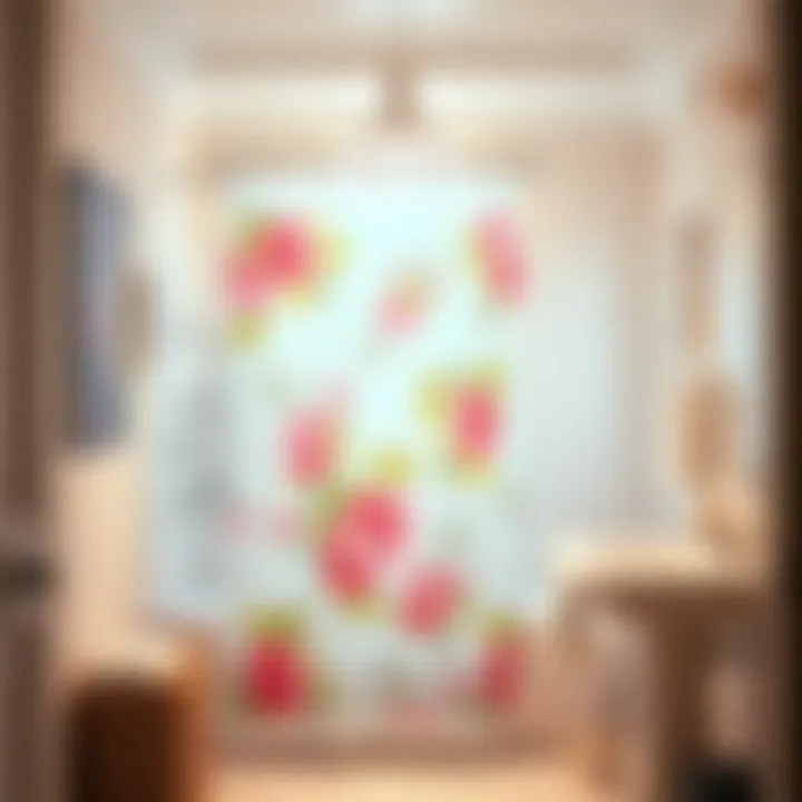 Brightly lit bathroom showcasing a pink and green floral shower curtain