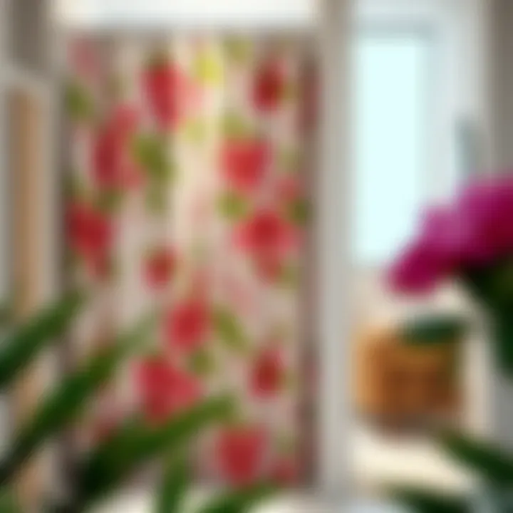 Elegant pink and green floral shower curtain in a modern bathroom setting