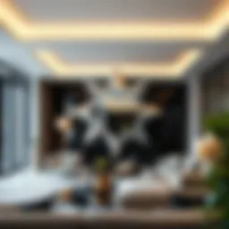 Elegant star-shaped mirror reflecting light elegantly in a modern living room