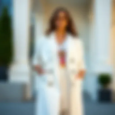 Accessorizing an all-white outfit with bold jewelry and shoes