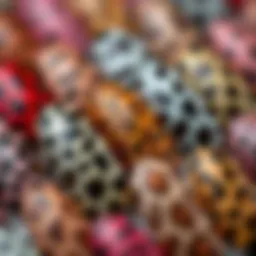 Close-up of animal print nail decals featuring various patterns and colors