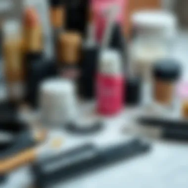 Essential Tools for Cosplay Eyelash Application Artistically arranged tools and products for applying anime cosplay eyelashes