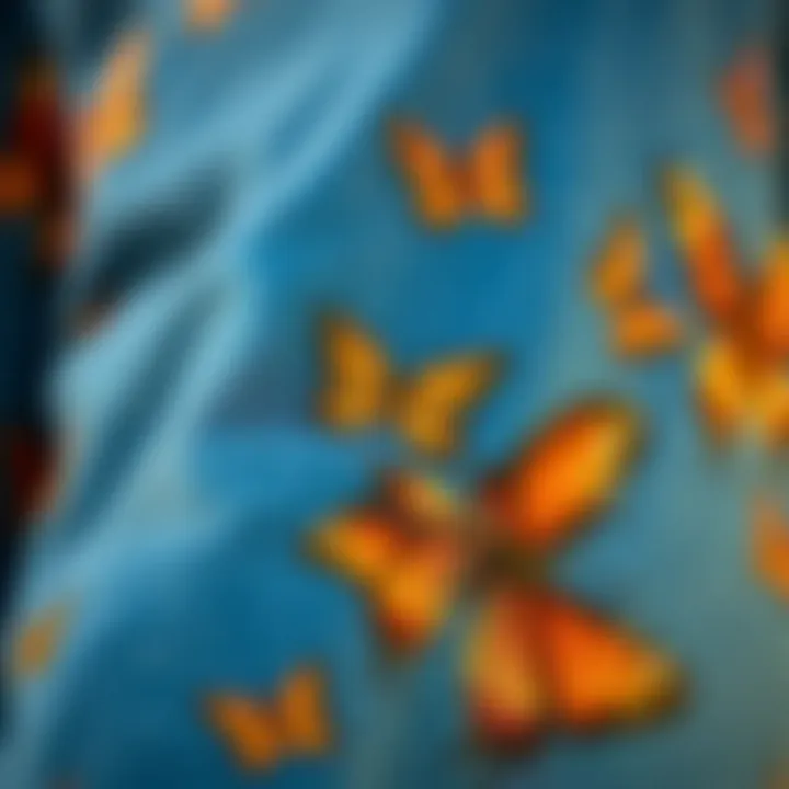Close-up of butterfly patterns on denim fabric highlighting intricate designs
