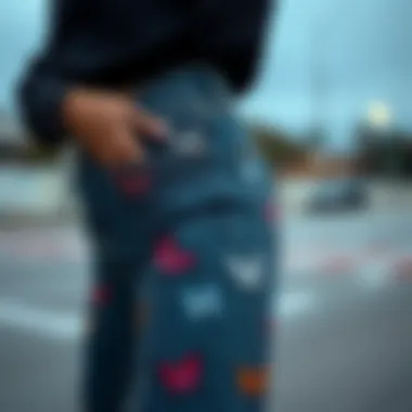 Sustainable fabric selection for butterfly print straight leg jeans