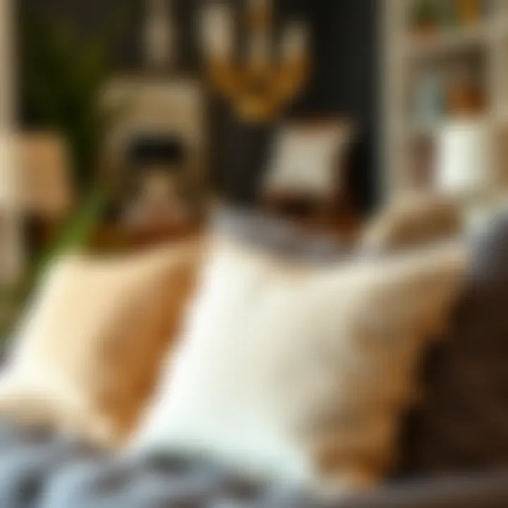 Stylish champagne pillow covers displayed against various interior design backgrounds