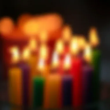 Unique Hues of Colored Flame Candles Close-up of colored flame candles showcasing their unique hues