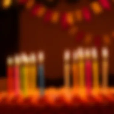 Festive Celebration with Colored Flame Candles A festive birthday celebration featuring colored flame candles