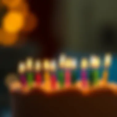 Vibrant Colored Flame Candles Vibrant colored flame birthday candles illuminating a cake