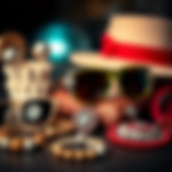 Essential Accessories for Disco Enthusiasts An array of disco-inspired accessories including oversized sunglasses and statement jewelry.