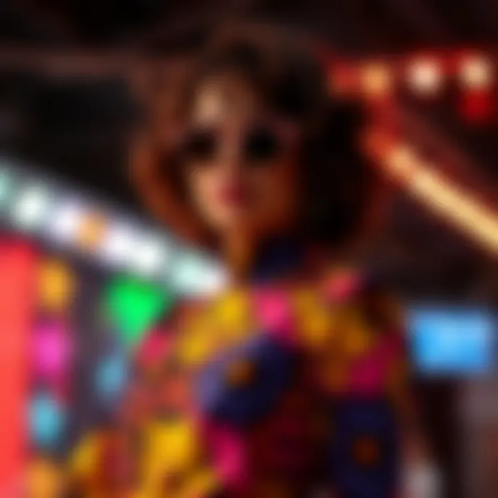 Bold Colors and Patterns in Disco Fashion A vibrant disco outfit showcasing bold colors and patterns.