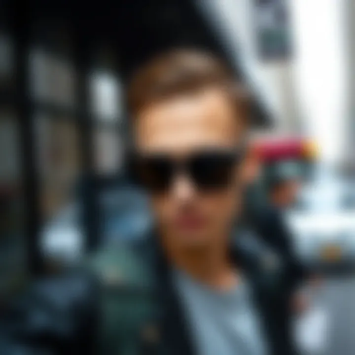 Urban Style with Double Bridge Square Sunglasses Stylish individual wearing double bridge square sunglasses in urban setting