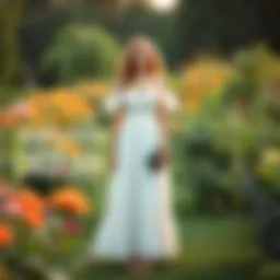 Elegant mid-length dress in a summer garden