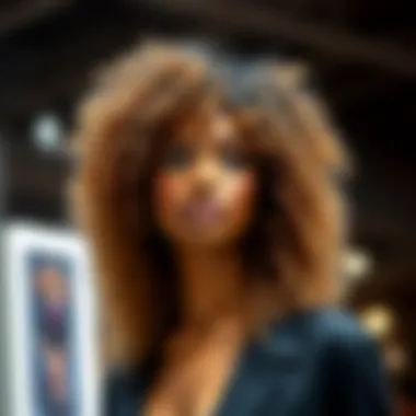 Model showcasing a 360 kinky curly wig at a fashion event