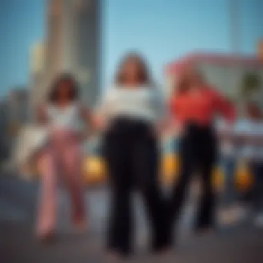 A range of contemporary fit and flare pant designs for plus sizes