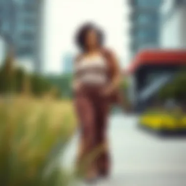 A confident individual showcasing a personal style with fit and flare pants