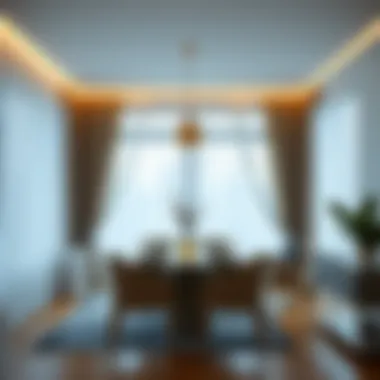 Modern Dining Area with Flowing Sheer Curtains Modern dining area adorned with flowing gauzy curtains